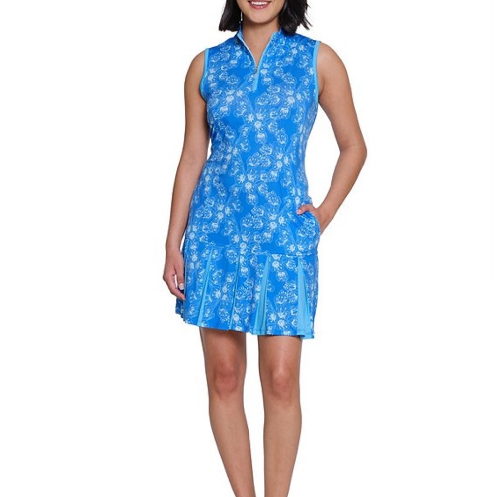 NWT! Sport Haley Azure Sleeveless 1/2 Zip Pleated Golf Dress & Shorts - Size S